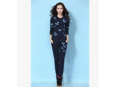 新品不倒绒刺绣修身休闲运动套装加绒卫衣女图3