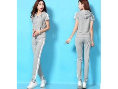 夏季纯棉透气女式运动装套装 短袖休闲运动套装女图3