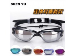 SY7000升级款 带连体耳塞时尚电镀泳镜防雾大框泳镜防紫外游泳镜图1
