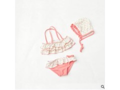 韩版日系分体小碎花 女童泳衣 温泉装 新款三件套图3