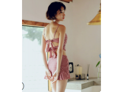 VICKIVICKI分体两件套泳衣女钢托时尚格子可爱蝴蝶结学生泳装8215图2