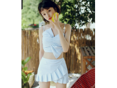 VICKIVICKI分体两件套泳衣女钢托时尚格子可爱蝴蝶结学生泳装8215图3