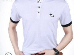 舒适麻棉立领男式T恤衫 时尚绣标休闲保罗短袖POLO衫 现货代发图2