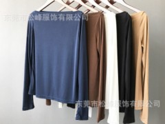 工厂批发丝T恤女长袖修身一字领露肩上衣性感百搭打底衫定制LOGO图2