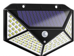 新款太阳能灯100LED壁灯庭院四面发光太阳能灯人体感应防水楼梯灯图2