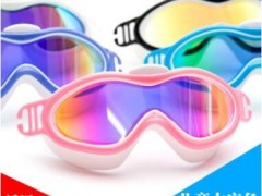户外游泳眼镜高清大框炫彩防水防雾一体硅胶儿童平光海力昇泳镜图3