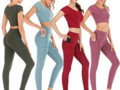 厂家直销春冬季锦纶口袋瑜伽服套装女人气运动跑步骑行健身房服装图2