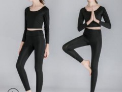 春秋冬季纯色长袖露脐瑜伽服紧身套装女 性感显瘦速干高弹健身服图3