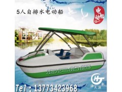 新款热卖5人自排水电动船公园游乐船电瓶船水上电动碰碰船脚踏船图3