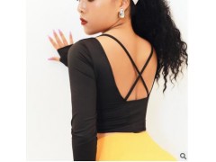 美背交叉含胸垫一体瑜伽服速干显瘦弹力跑步运动长袖上衣女健身衣图3