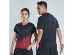 男女短袖羽毛球服上衣 速干透气圆领运动衫 情侣单位比赛服T恤图3