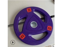 杠铃片 彩色包胶杠铃片 彩色健身手抓片 健身房用大孔包胶杠铃片图2