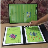 足球战术板比赛折叠可擦写磁性板足球教练板皮革三段折叠式示教板