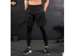 男士紧身裤假两件 健身运动跑步训练 亚马逊休闲弹力速干长裤7010