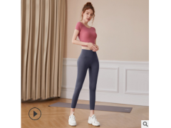 2020新款瑜伽服女美背修身显瘦T恤立体臀线高腰瑜伽裤运动套装女图2