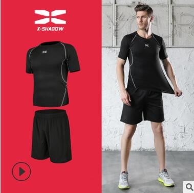 新款男士休闲户外运动速干衣短袖跑步服套装两件套图2