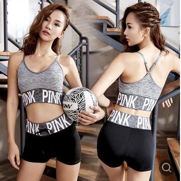 英文字母瑜伽服三件套装女 健身房跑步运动套装女现货图3