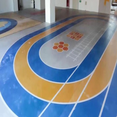 篮球场制作运动地胶 体适能场跑道 健身房私教区图案运动地板施工