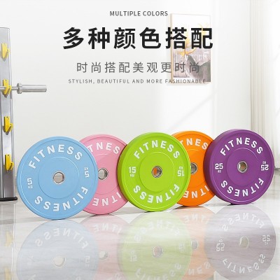 二代杠铃臀推套装商用健身器材举重片彩色可摔片大孔全胶杠铃片